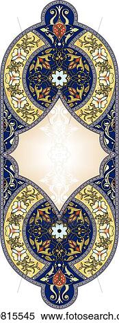 Clipart - Blue, Yellow and Green Floral Arabesque Design. Fotosearch