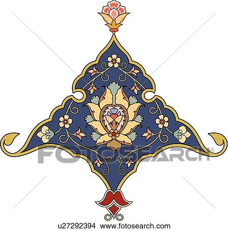 Clipart - Blue, Yellow and Green Floral Arabesque Design. Fotosearch