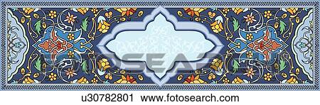 Clipart - Blue, Yellow and Green Floral Arabesque Design. Fotosearch