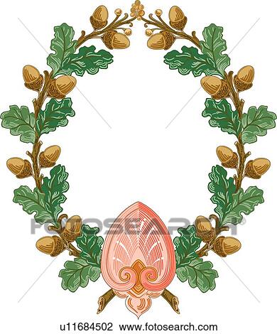 Clipart - Branch with leaves and acorns Frame. Fotosearch