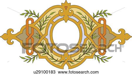 Clipart - Brown and Gold Oval Frame with Leaf Decoration. Fotosearch