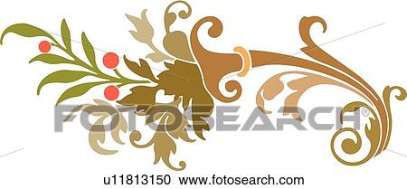 Brown and Green Floral Printer Ornament View Large Clip Art Graphic Clipart - Brown and Green Floral Printer Ornament. Fotosearch