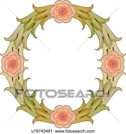 Clipart - Brown and green leaf with orange flower Frame. Fotosearch