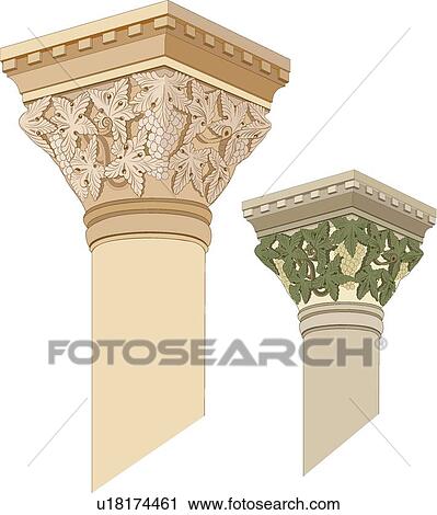 Clipart - Brown and green up close top of columns Design Ornament. Fotosearch