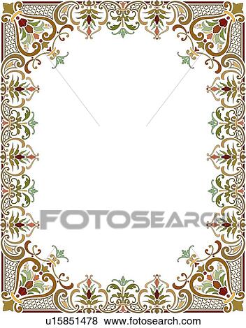 Clip Art - Brown and Green Wide Floral Border. Fotosearch