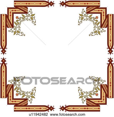 Clipart - Brown and Orange Ribbon Frame with Green Leaf Accents. Fotosearch