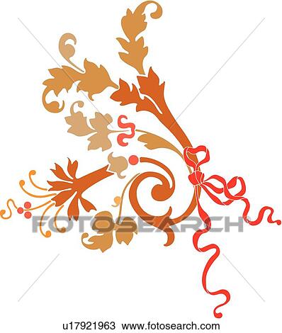 Brown and Tan Leaves with Orange Ribbon View Large Clip Art Graphic Clipart - Brown and Tan Leaves with Orange Ribbon. Fotosearch