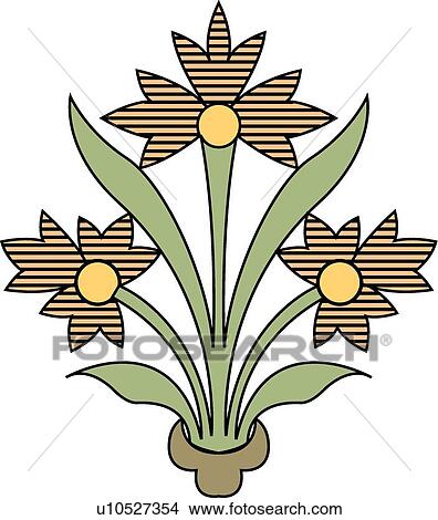 Clipart - Brown and Yellow Flowers in Flower Pot. Fotosearch