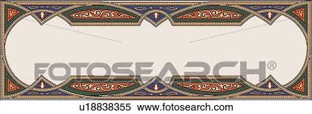 Clipart - Brown, Blue and Red Arabesque Design. Fotosearch