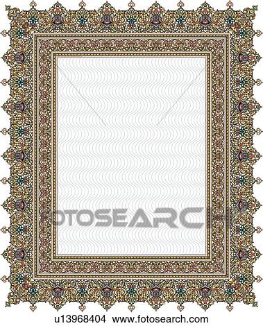 Clipart - Brown, blue, purple and red rectangle Arabesque frame. Fotosearch