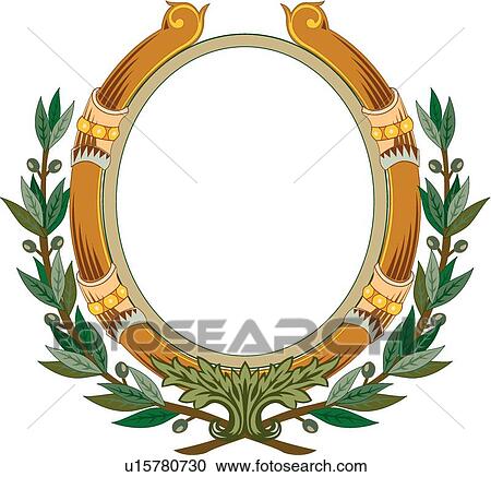Clipart - Brown Circle Frame with Green Leaf Decoration. Fotosearch