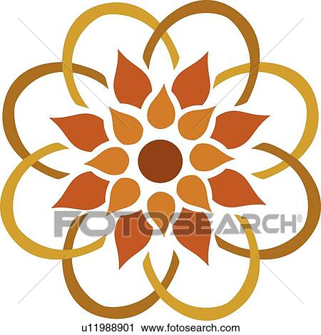Clipart - Brown flower with an orange flower in the middle . Fotosearch