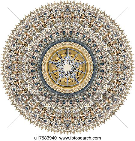 Brown, gold and blue round Arabesque Design View Large Clip Art Graphic Clipart - Brown, gold and blue round Arabesque Design. Fotosearch