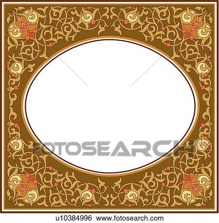 Clip Art - Brown gold and pink square frame with oval copy space. Fotosearch