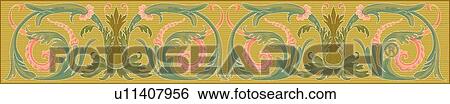 Brown, Green and Pink Floral Repeating Pattern Design Ornament View Large Clip Art Graphic Clip Art - Brown, Green and Pink Floral Repeating Pattern Design Ornament. Fotosearch