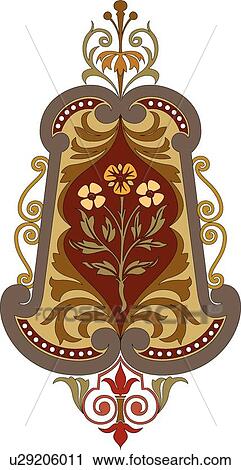 Clipart - Brown green and red floral Design Ornament. Fotosearch