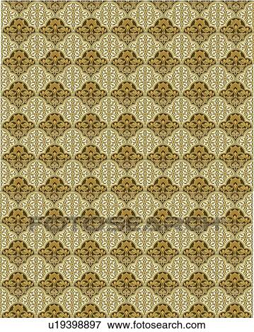 Clip Art - Brown green and yellow fancy leaf background pattern. Fotosearch