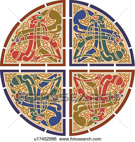 Clip Art - Brown, Green, Red, and Blue Round Design Ornament. Fotosearch