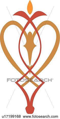 Clip Art - Brown heart with coral detail . Fotosearch