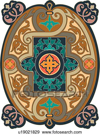 Clip Art - Brown, orange and blue Design Ornament. Fotosearch