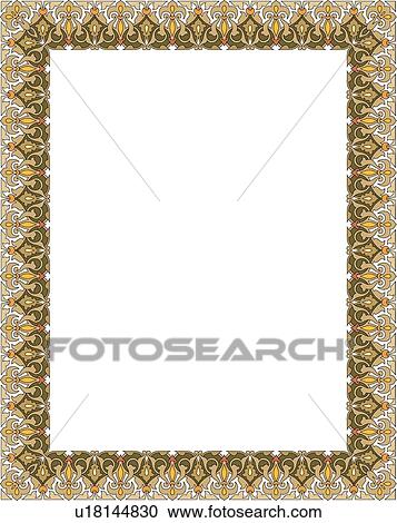 Brown, orange and green arabesque Border View Large Clip Art Graphic Clipart - Brown, orange and green arabesque Border. Fotosearch