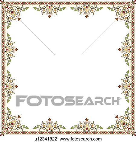 Clipart - Brown, Orange and Green Floral Border. Fotosearch