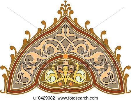 Clipart - Brown, Peach and Yellow Arabesque Design. Fotosearch