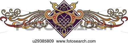 Clip Art - Brown, purple and red bird crest Design Ornament. Fotosearch