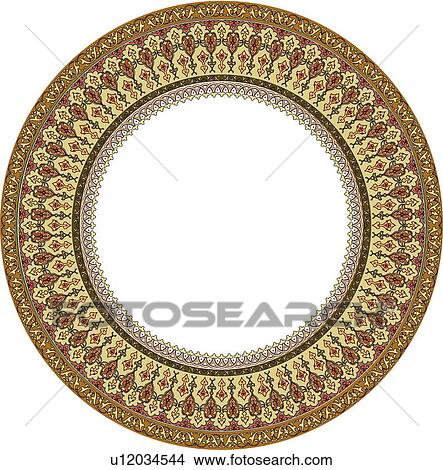 Clipart - Brown, red and green fancy round Arabesque frame. Fotosearch