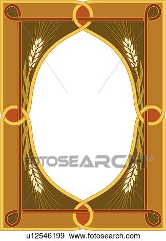 Clip Art - Brown, Red and Yellow Frame with Wheat Decoration. Fotosearch