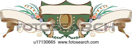 Brown Ribbon and green crest with green, pink and purple floral accents View Large Clip Art Graphic Clipart - Brown Ribbon and green crest with green, pink and purple floral accents. Fotosearch