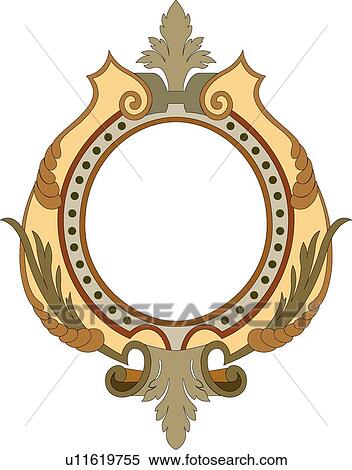 Clipart - Brown, yellow and black circular Frame with leaf and shield. Fotosearch