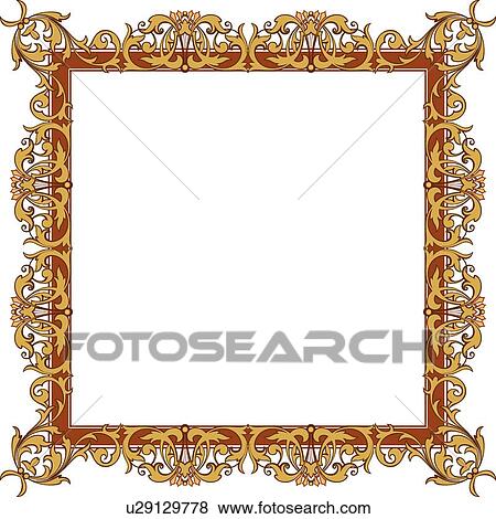Clip Art - Burgundy and Gold Ornate Frame. Fotosearch