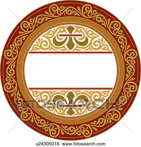 Clip Art - Burgundy and Gold Round Frame. Fotosearch