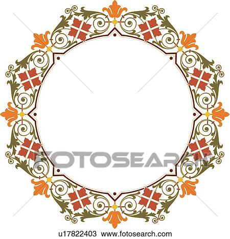 Clipart - Burgundy, Orange and Green Round Frame. Fotosearch