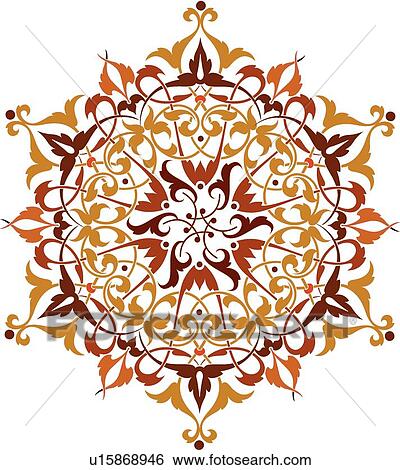 Clip Art - Burgundy, orange and red leaf pattern Design Ornament. Fotosearch