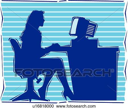 Business woman working at a desk View Large Clip Art Graphic Clipart - Business woman working at a desk . Fotosearch