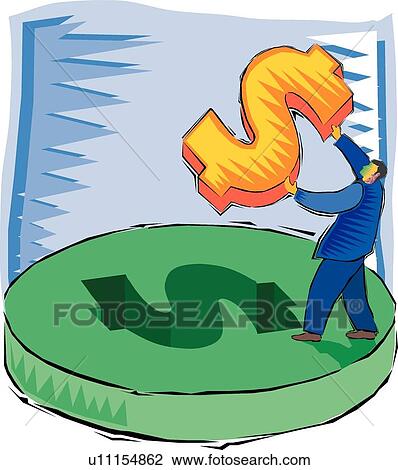 Clipart - Businessman holding money . Fotosearch