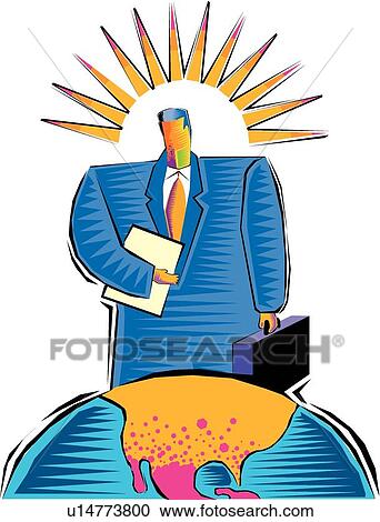 Businessman on earth View Large Clip Art Graphic Clipart - Businessman on earth. Fotosearch