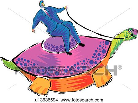 Clipart - Businessman riding a turtle . Fotosearch