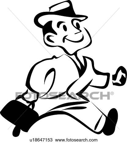 Clipart - Businessman with a hat and briefcase . Fotosearch