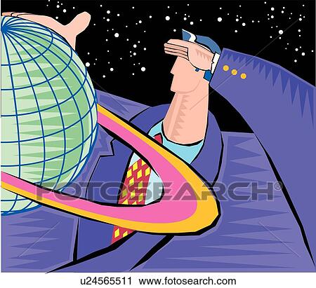 Clipart - Businessman with a planet. Fotosearch