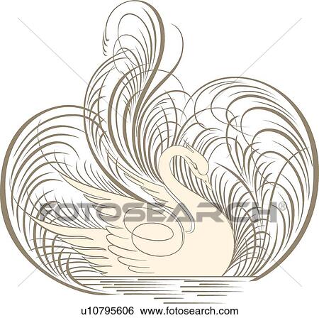 Clip Art - Calligraphic Design a swan swimming in water. Fotosearch