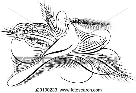 Clipart - Calligraphic Design bird building nest. Fotosearch
