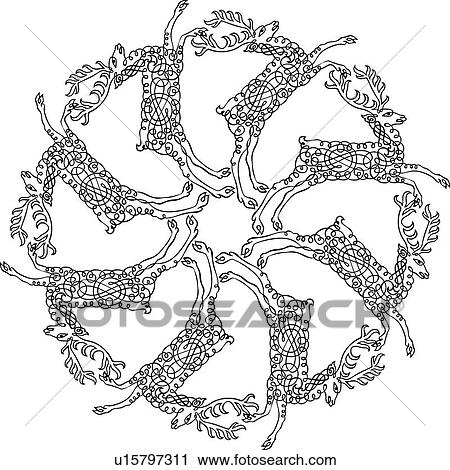 Calligraphic Design eight reindeer in a circle View Large Clip Art Graphic Clipart - Calligraphic Design eight reindeer in a circle. Fotosearch