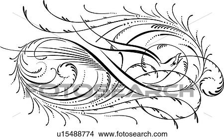 Clipart - Calligraphic Design of a bird flying upside down. Fotosearch