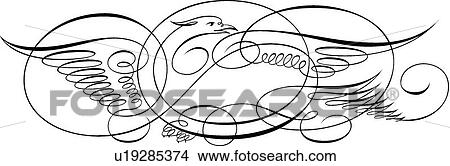 Calligraphic Design of a bird header View Large Clip Art Graphic Clipart - Calligraphic Design of a bird header. Fotosearch