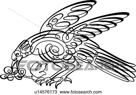 Clipart - Calligraphic Design of a bird on a branch. Fotosearch