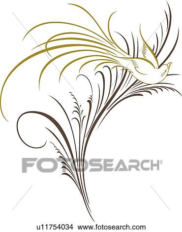 Calligraphic Design of a bird sitting on a branch View Large Clip Art Graphic Clipart - Calligraphic Design of a bird sitting on a branch. Fotosearch
