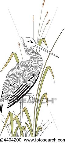 Calligraphic Design of a crane in pond View Large Clip Art Graphic Clipart - Calligraphic Design of a crane in pond. Fotosearch